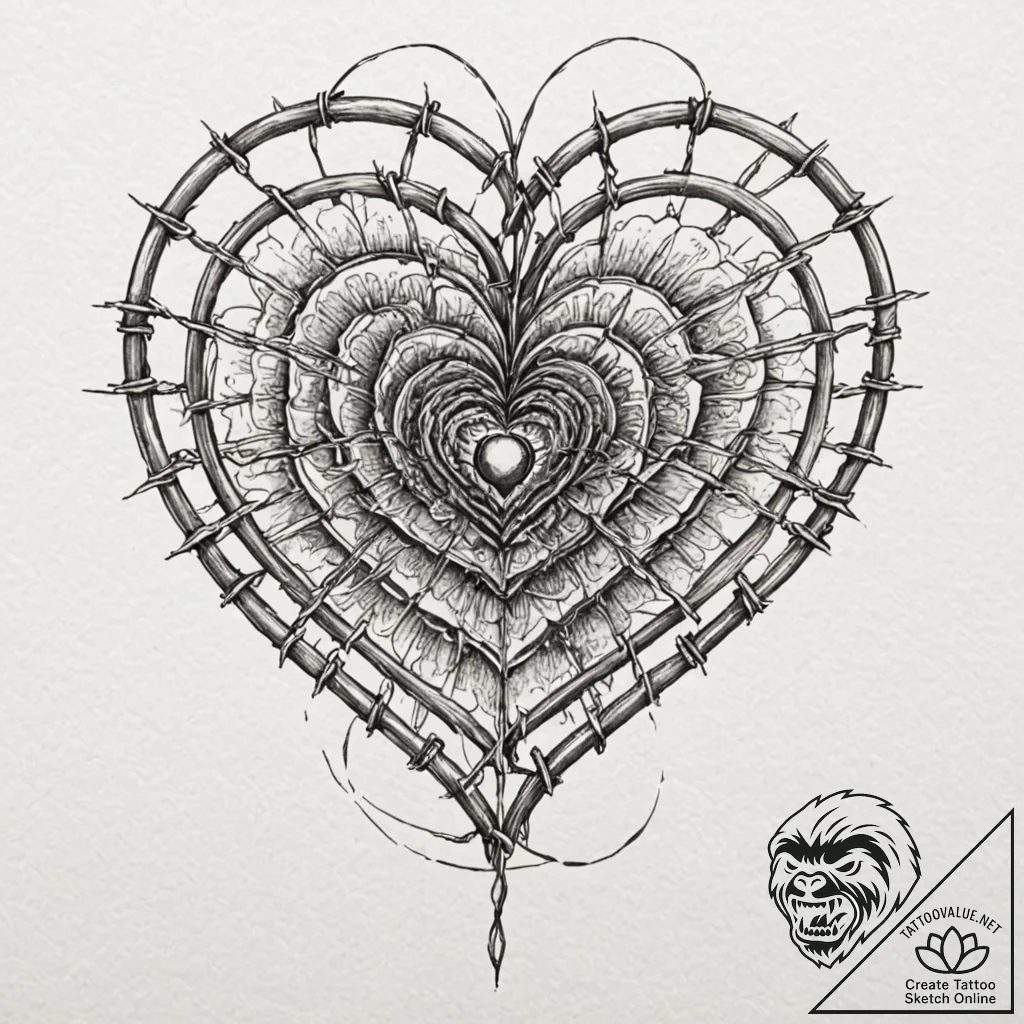 Barbed wire heart, concept art for tattoo, cl... - tattoo sketch (№1751399234_0, 01.07.2025 19:47) — tattoovalue.net