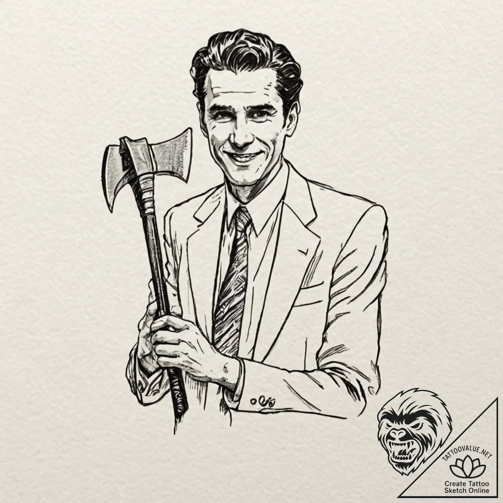 A neo-traditional portrait of patrick bateman... - tattoo sketch (№1751399707_0, 01.07.2025 19:55) — tattoovalue.net