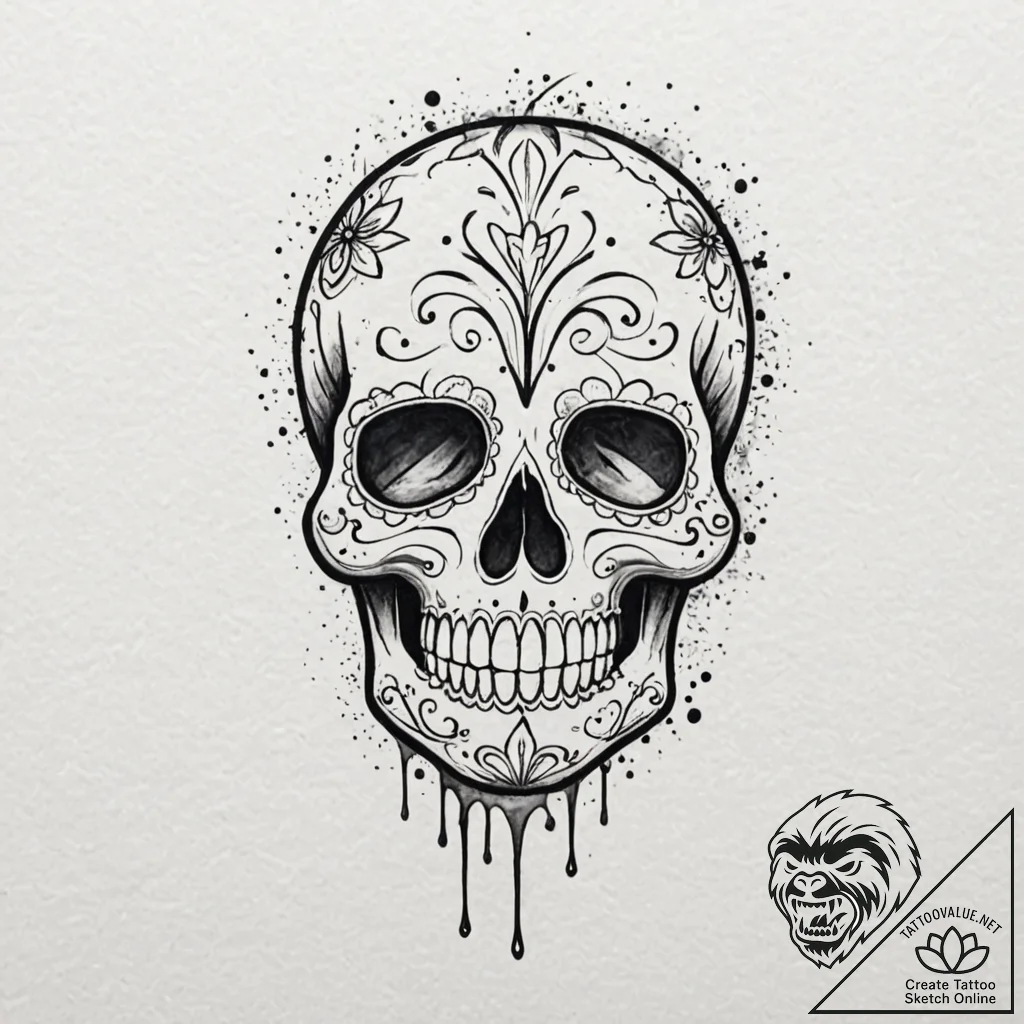 Sugar skull, tattoo flash sheet design, uniqu... - tattoo sketch (№1751400021_0, 01.07.2025 20:00) — tattoovalue.net