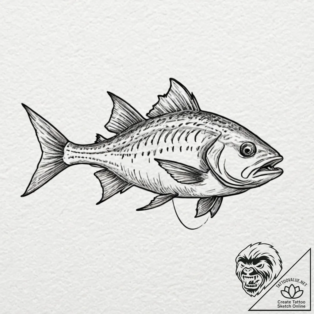 Piranha, artistic tattoo sketch, sepia tone s... - tattoo sketch (№1751400179_0, 01.07.2025 20:02) — tattoovalue.net