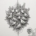 Flock of birds, tattoo line art, sepia tone s… – tattoo sketch (№1751401045_0, 01.07.2025 20:17) — tattoovalue.net