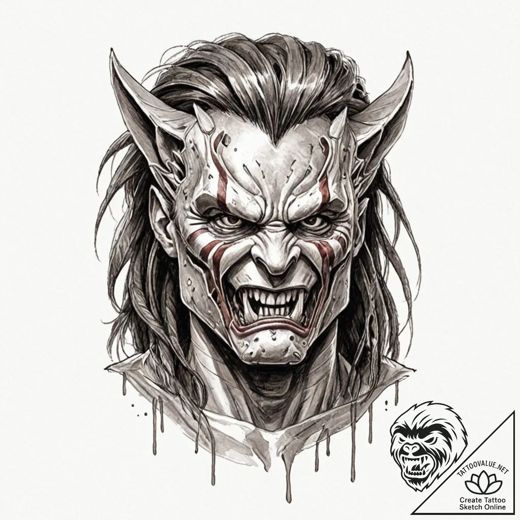 Trash polka sketch of the predator's unmasked... - tattoo sketch (№1751401125_0, 01.07.2025 20:18) — tattoovalue.net