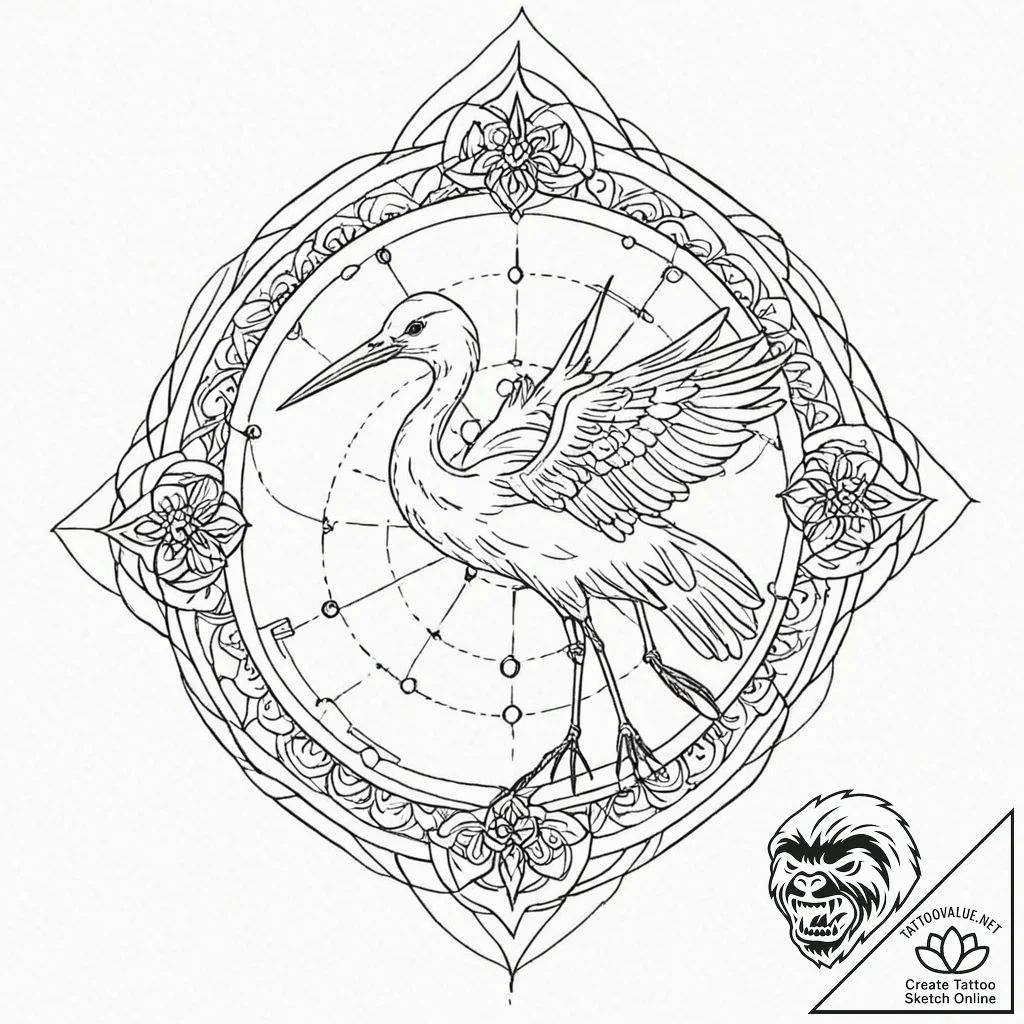 Stork, tattoo sketch design, clear image, sha... - tattoo sketch (№1751401281_0, 01.07.2025 20:21) — tattoovalue.net