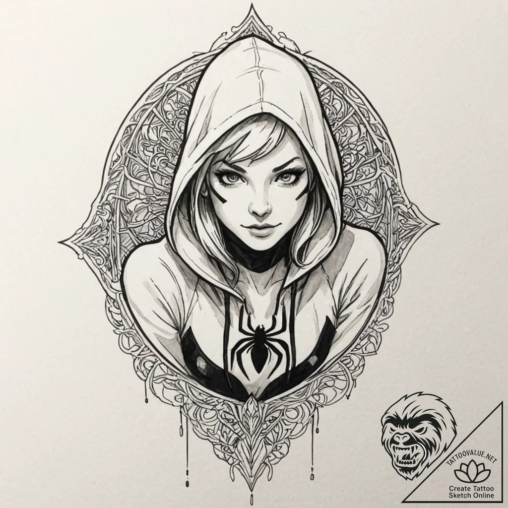 A watercolor sketch of spider-gwen (gwen stac... - tattoo sketch (№1751402381_0, 01.07.2025 20:39) — tattoovalue.net