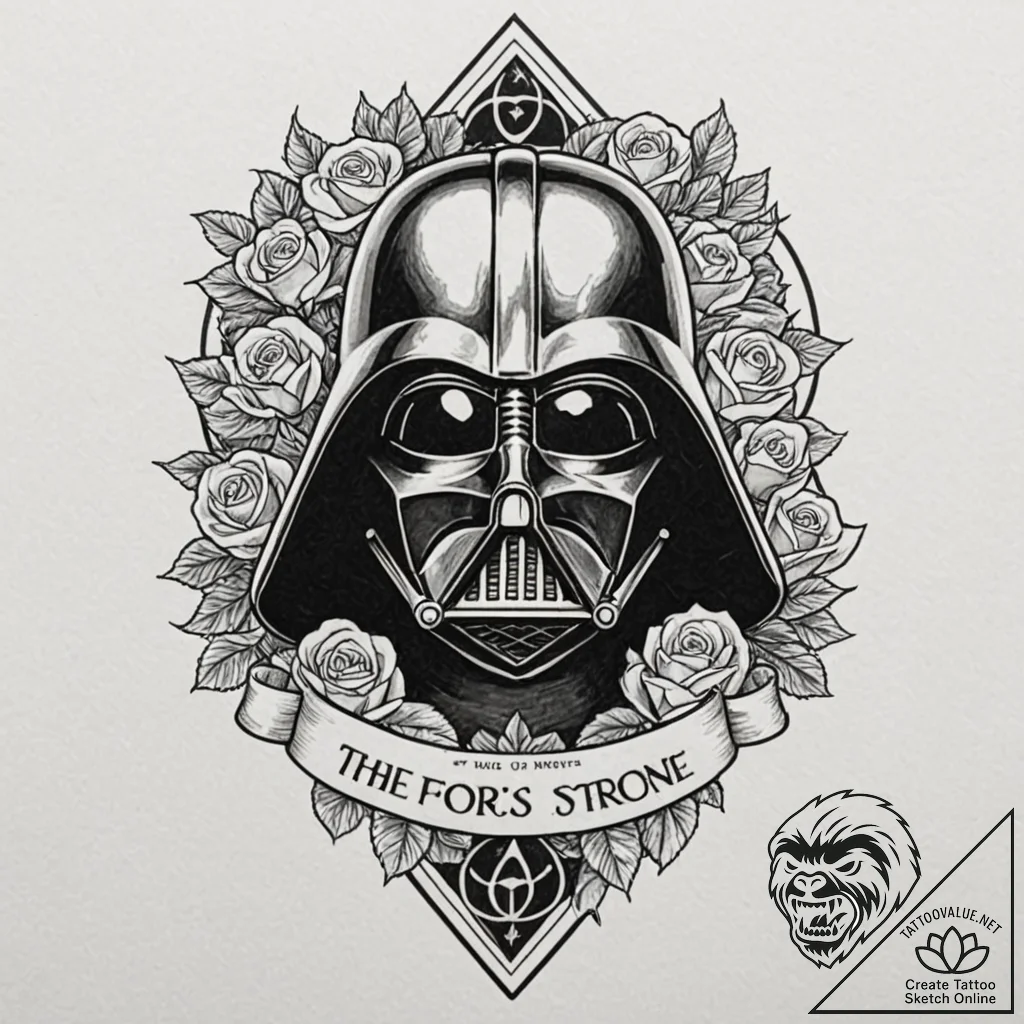 Chicano style tattoo sketch of darth vader's... - tattoo sketch (№1751402931_0, 01.07.2025 20:48) — tattoovalue.net