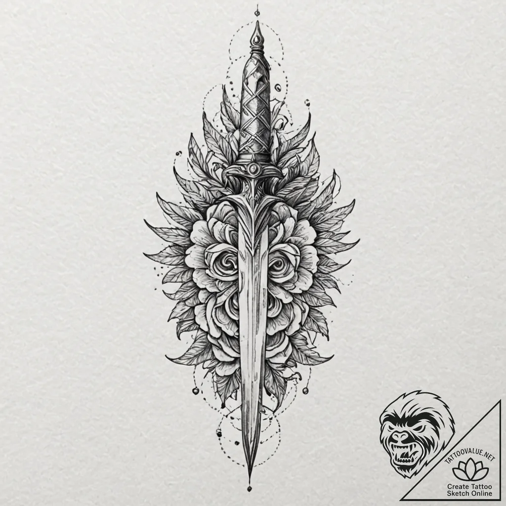 Dagger, tattoo line art, aesthetically pleasi... - tattoo sketch (№1751403009_0, 01.07.2025 20:50) — tattoovalue.net