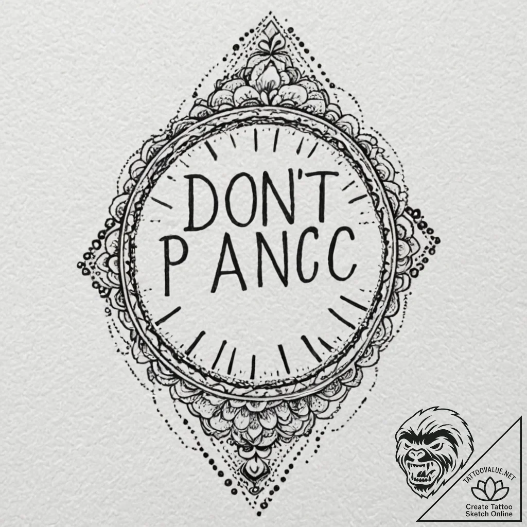 A neo-traditional design of the "don't panic"... - tattoo sketch (№1751403167_0, 01.07.2025 20:52) — tattoovalue.net