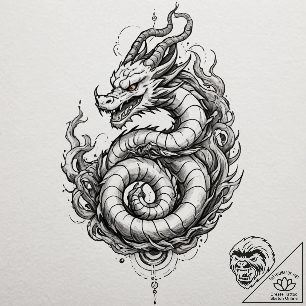 A watercolor tattoo of shenron the dragon, fr... - tattoo sketch (№1751403480_0, 01.07.2025 20:58) — tattoovalue.net