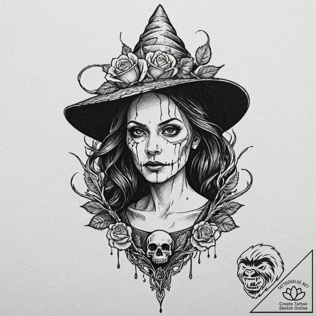 A sketch of the wicked witch of the west, mel... - tattoo sketch (№1751403638_0, 01.07.2025 21:00) — tattoovalue.net