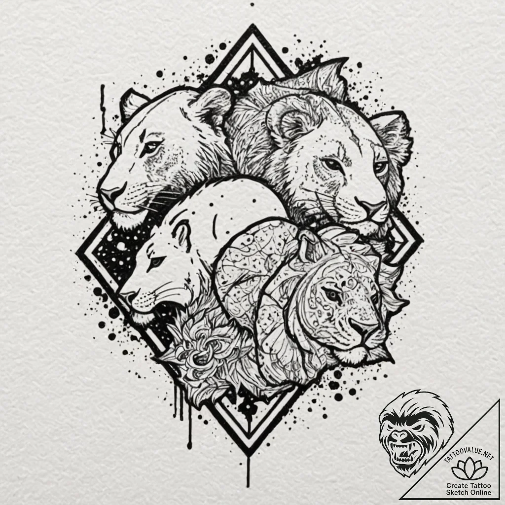 A linework tattoo of the "hakuna matata" trio... - tattoo sketch (№1751405643_0, 01.07.2025 21:34) — tattoovalue.net