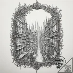 A window looking out onto a cyberpunk city, i… – tattoo sketch (№1751405967_0, 01.07.2025 21:39) — tattoovalue.net