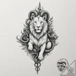 A dotwork design of a chimera, combining a li… – tattoo sketch (№1751406058_0, 01.07.2025 21:40) — tattoovalue.net