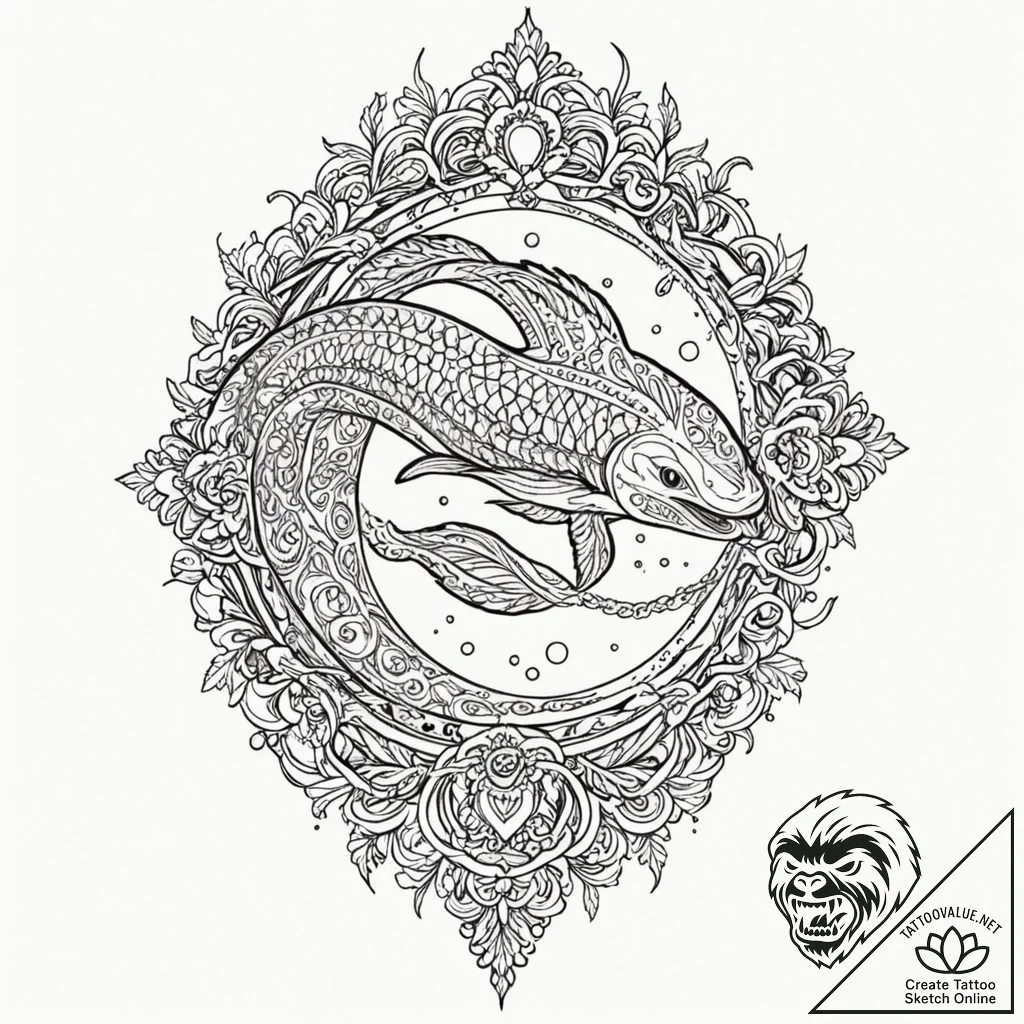 Leviathan, tattoo line art, stylized interpre... - tattoo sketch (№1751406384_0, 01.07.2025 21:46) — tattoovalue.net