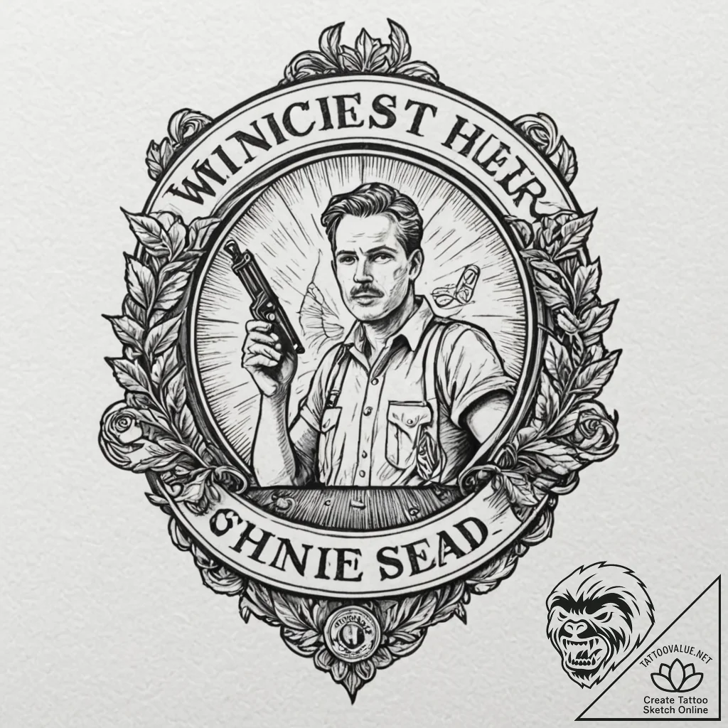 A linework tattoo of the winchester pub sign... - tattoo sketch (№1751406555_0, 01.07.2025 21:49) — tattoovalue.net