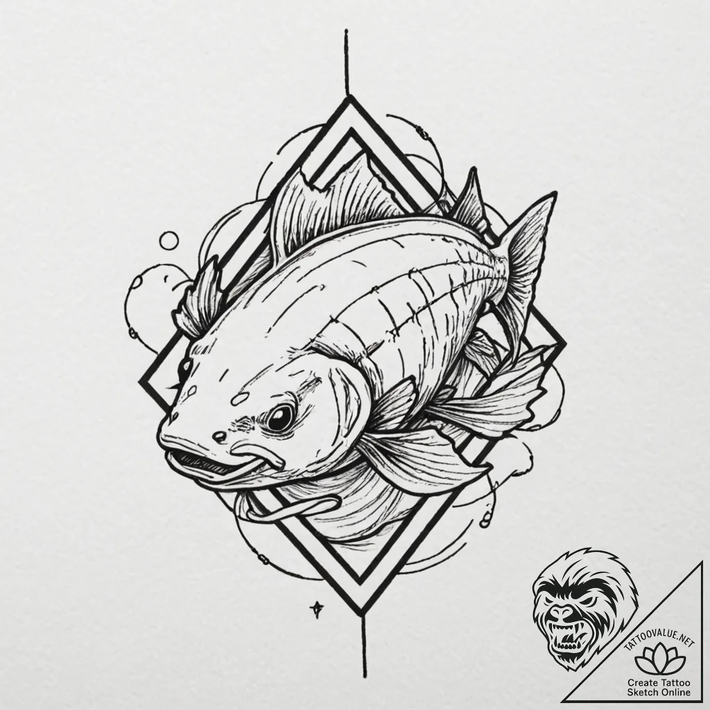 Catfish, tattoo sketch design, clear image, s... - tattoo sketch (№1751406806_0, 01.07.2025 21:53) — tattoovalue.net