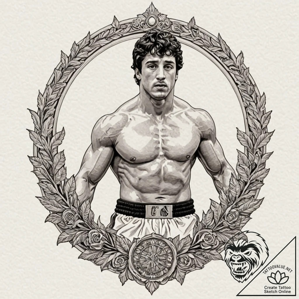 A neo-traditional portrait of rocky balboa, v... - tattoo sketch (№1751406887_0, 01.07.2025 21:54) — tattoovalue.net