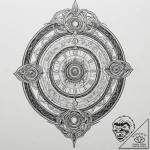 A linework tattoo of a time-turner, intricate… – tattoo sketch (№1751406968_0, 01.07.2025 21:56) — tattoovalue.net