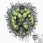 A trash polka sketch of the hulk, mid-smash,… – tattoo sketch (№1751407305_0, 01.07.2025 22:01) — tattoovalue.net