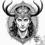 A sketch of loki, with his horned helmet and… – tattoo sketch (№1751407548_0, 01.07.2025 22:05) — tattoovalue.net