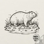 A capybara chilling in a hot spring, ink illu… – tattoo sketch (№1751407804_0, 01.07.2025 22:10) — tattoovalue.net