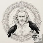 A graphic novel portrait of odin with his two… – tattoo sketch (№1751408140_0, 01.07.2025 22:15) — tattoovalue.net