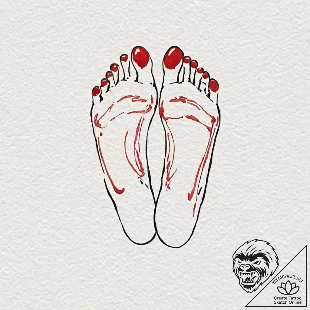 A watercolor sketch of the "foot massage" mon... - tattoo sketch (№1751408303_0, 01.07.2025 22:18) — tattoovalue.net