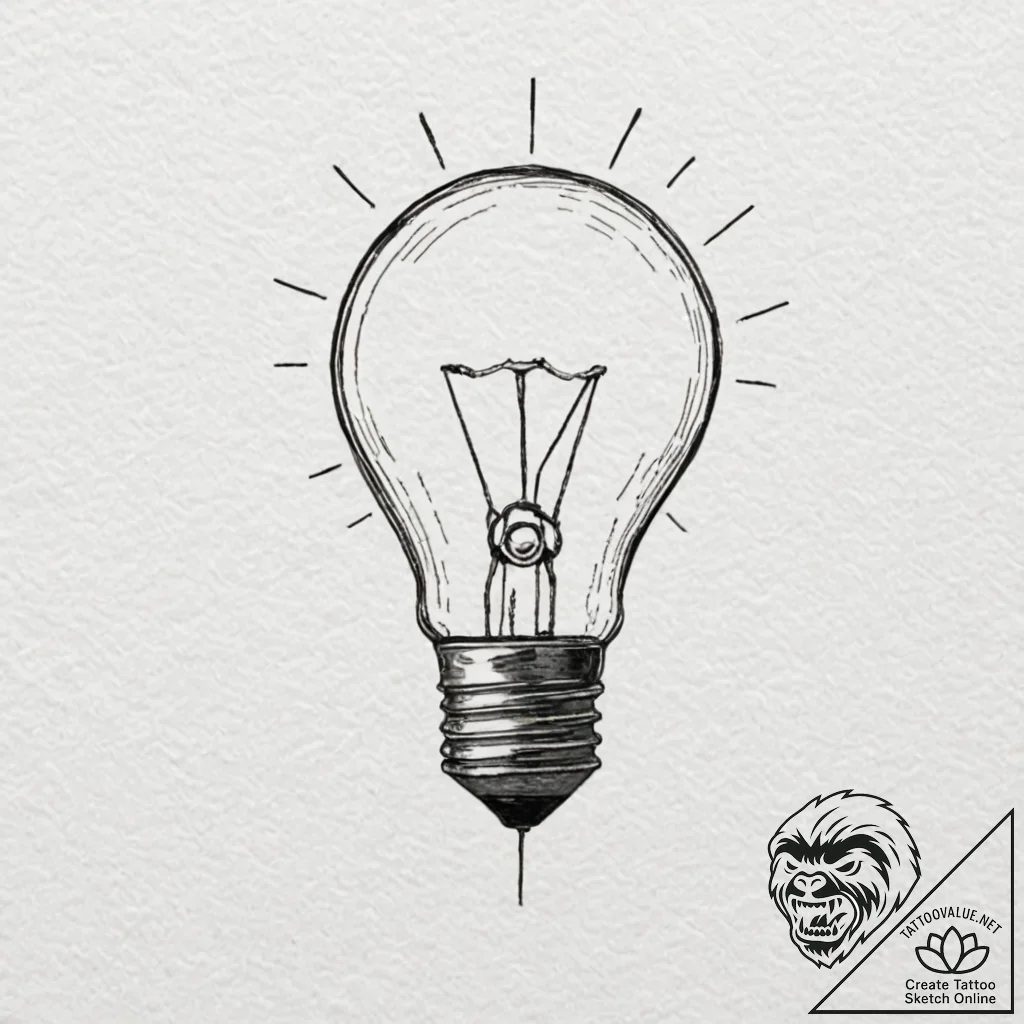 A vintage lightbulb filament glowing, ink ill... - tattoo sketch (№1751408729_0, 01.07.2025 22:25) — tattoovalue.net