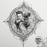 Graphic novel style panel of rick deckard aim… – tattoo sketch (№1751409055_0, 01.07.2025 22:30) — tattoovalue.net