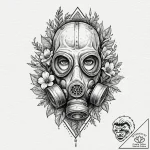 Gas mask with flowers growing through the fil… – tattoo sketch (№1751409137_0, 01.07.2025 22:32) — tattoovalue.net