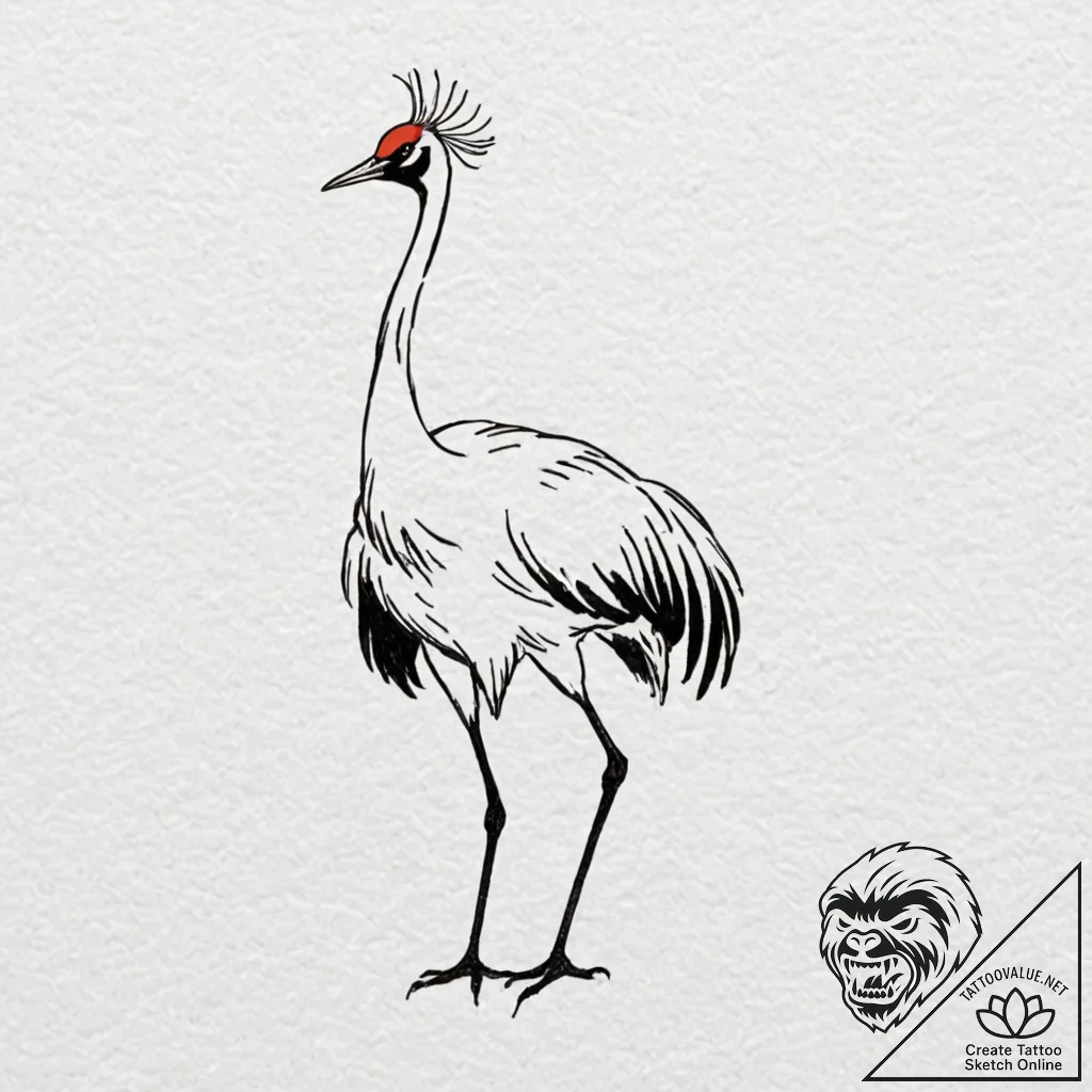 A red-crowned crane dancing, tattoo line art,... - tattoo sketch (№1751409219_0, 01.07.2025 22:33) — tattoovalue.net