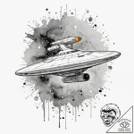 A linework tattoo of the starship enterprise,… – tattoo sketch (№1751409471_0, 01.07.2025 22:37) — tattoovalue.net