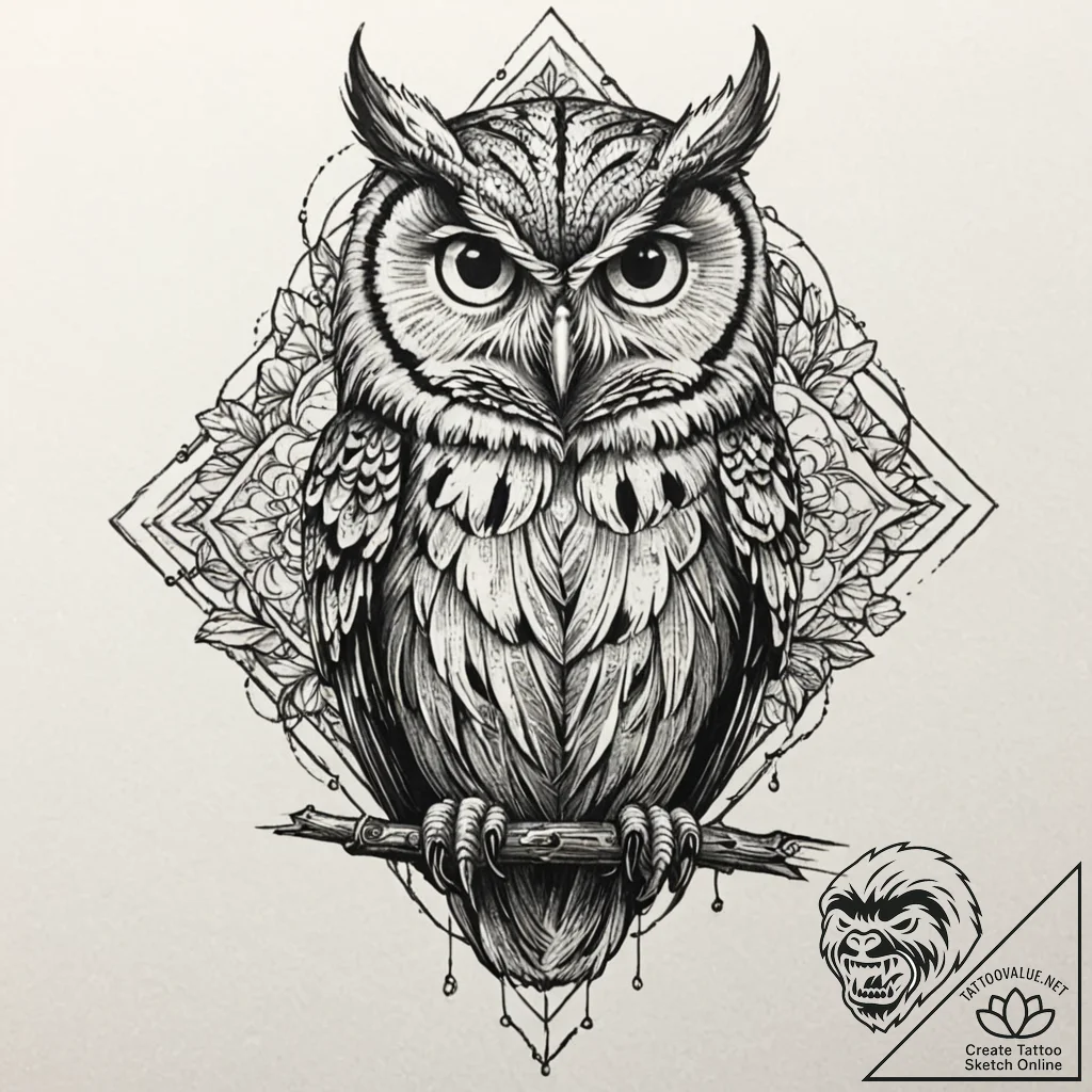 Neo-traditional tattoo design of the owl from... - tattoo sketch (№1751409971_0, 01.07.2025 22:46) — tattoovalue.net