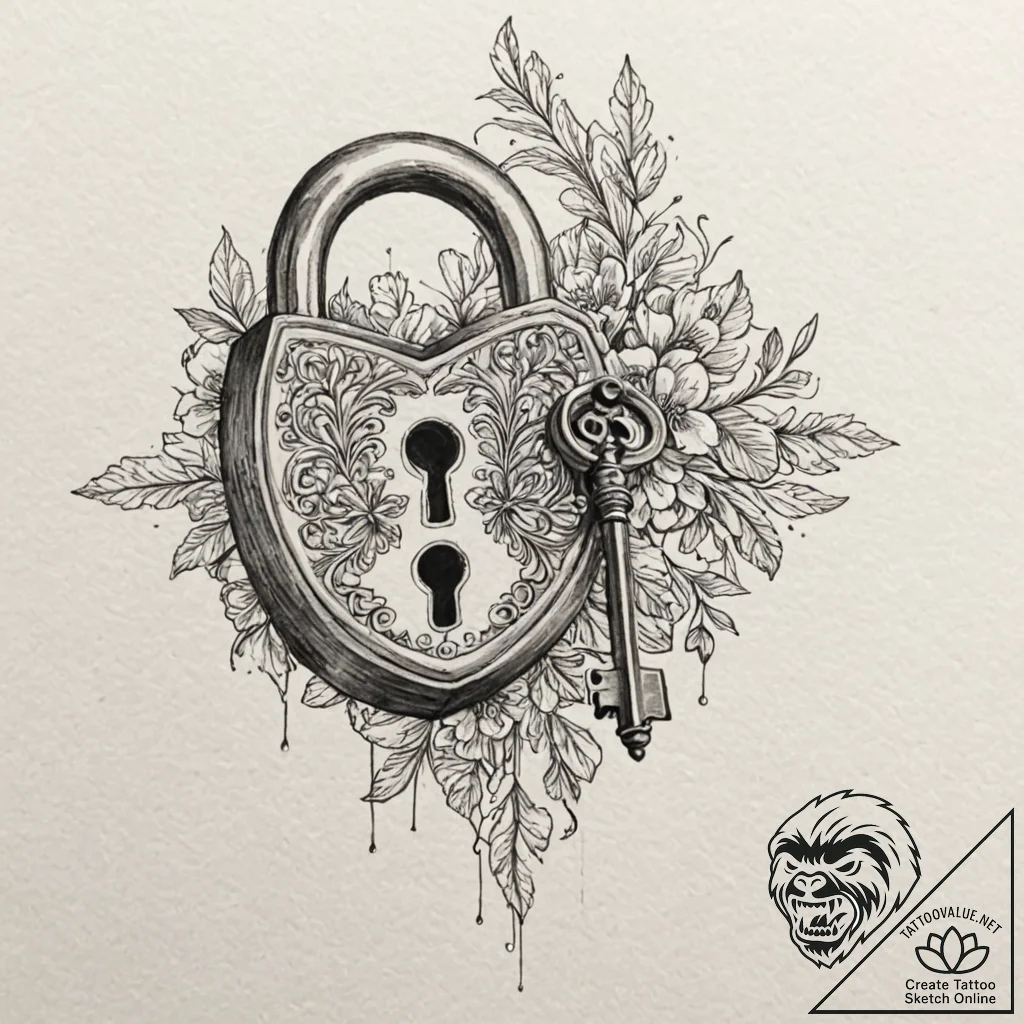 Lock and key (as a pair), tattoo line art, on... - tattoo sketch (№1751410060_0, 01.07.2025 22:47) — tattoovalue.net