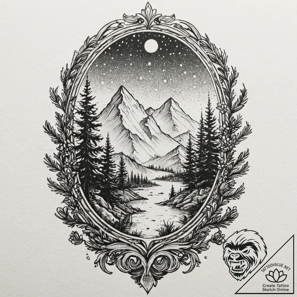 Pine, ink illustration for tattoo, clear imag... - tattoo sketch (№1751410386_0, 01.07.2025 22:53) — tattoovalue.net