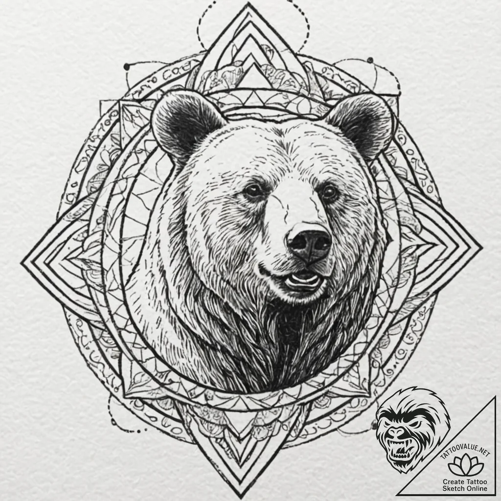 A neo-traditional tattoo of the bear in the c... - tattoo sketch (№1751411056_0, 01.07.2025 23:04) — tattoovalue.net