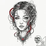 Trash polka style face of a replicant, half f… – tattoo sketch (№1751411138_0, 01.07.2025 23:05) — tattoovalue.net