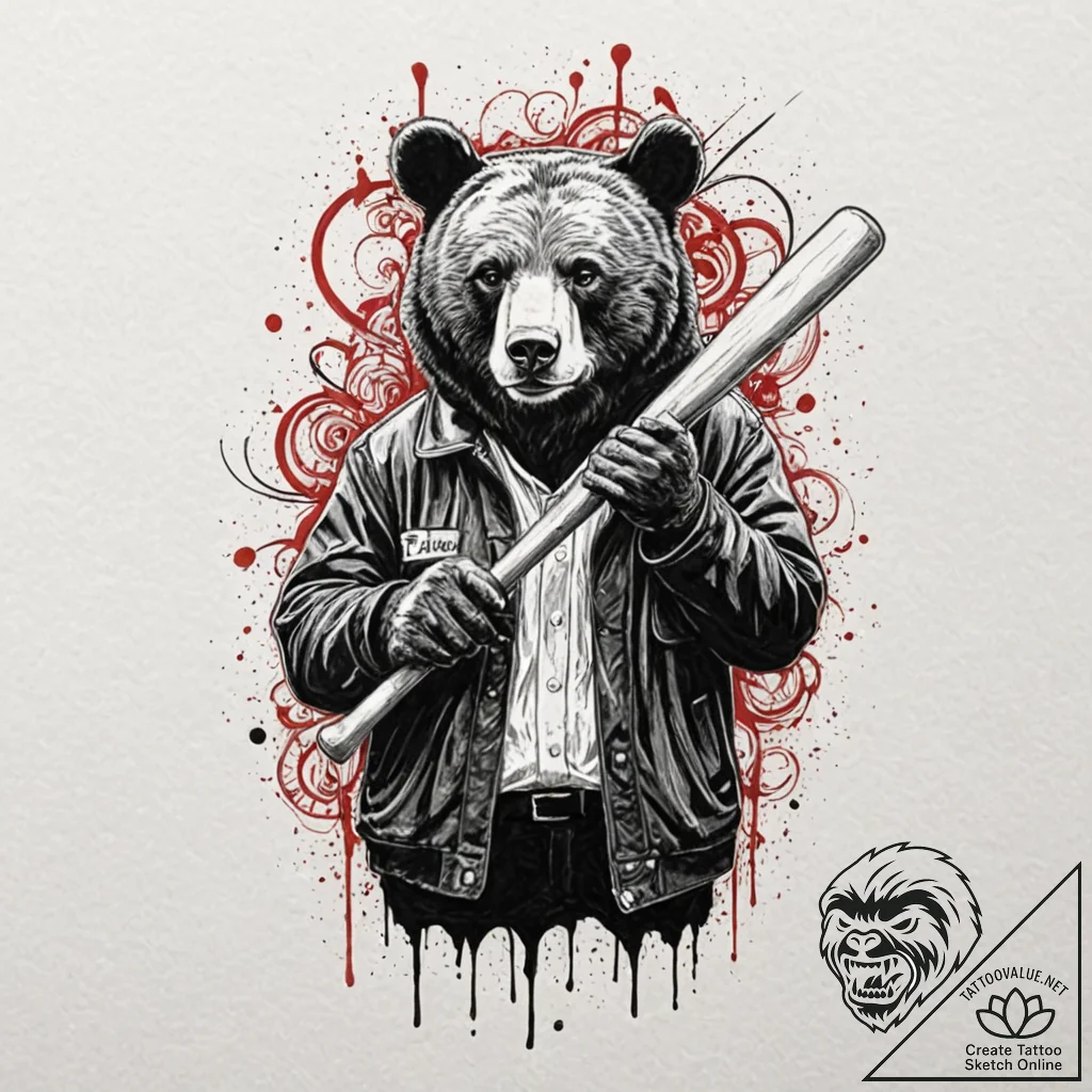 A trash polka composition of the bear jew fro... - tattoo sketch (№1751411449_0, 01.07.2025 23:10) — tattoovalue.net