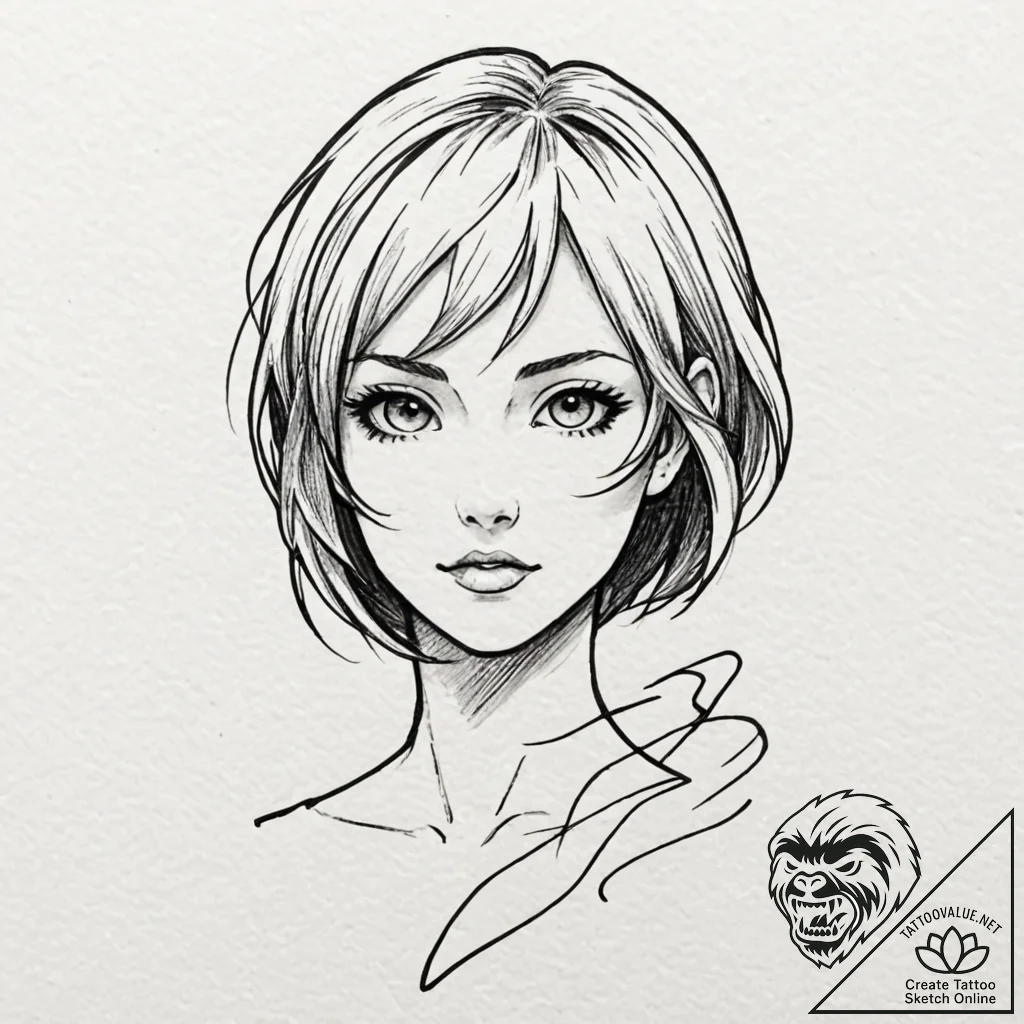A sketch of makima from chainsaw man, with he... - tattoo sketch (№1751411777_0, 01.07.2025 23:16) — tattoovalue.net