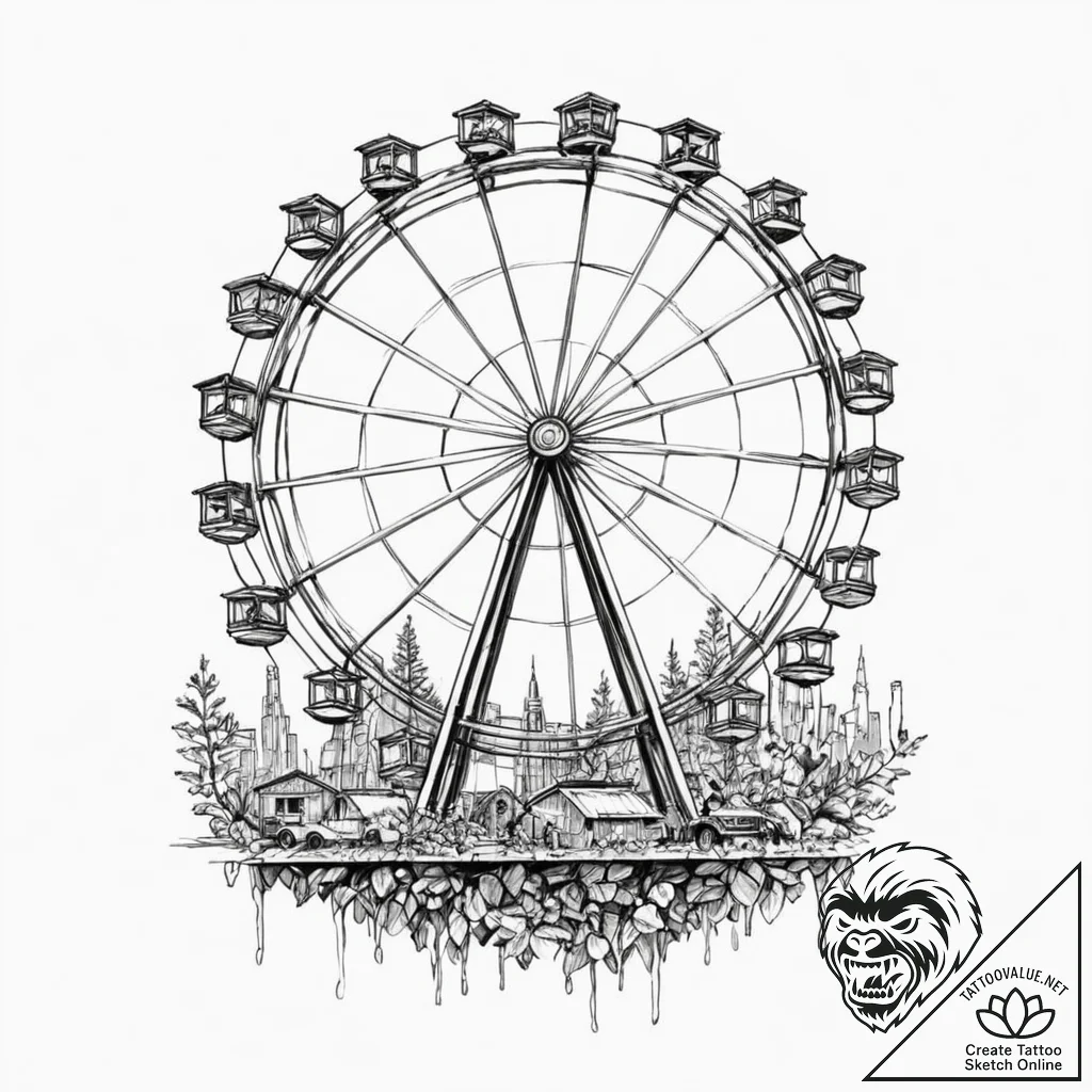 Ferris wheel, ink illustration for tattoo, cl... - tattoo sketch (№1751411867_0, 01.07.2025 23:17) — tattoovalue.net