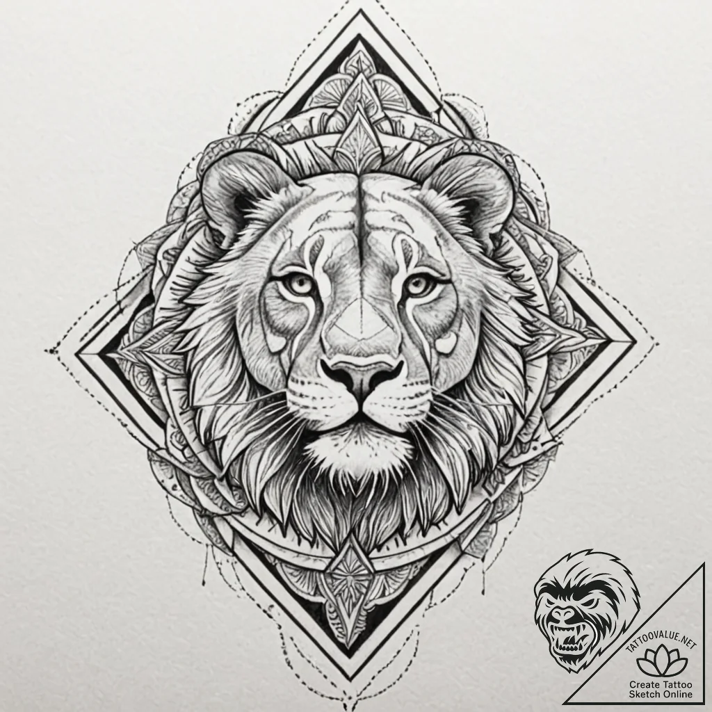 Lioness, ink illustration for tattoo, geometr... - tattoo sketch (№1751412377_0, 01.07.2025 23:26) — tattoovalue.net