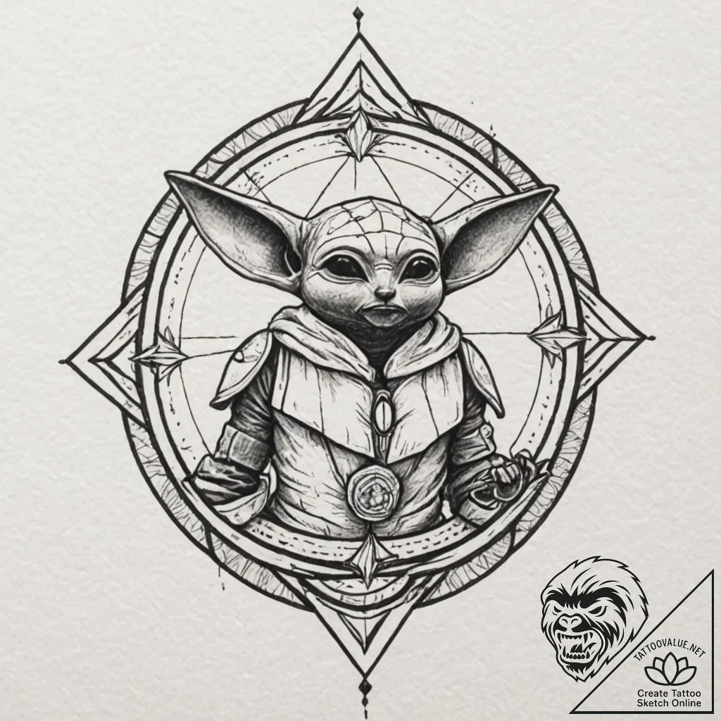 Linework tattoo design of the mandalorian (di... - tattoo sketch (№1751412962_0, 01.07.2025 23:36) — tattoovalue.net