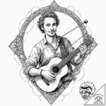 A sketch of jaskier the bard, with his lute a… – tattoo sketch (№1751413218_0, 01.07.2025 23:40) — tattoovalue.net