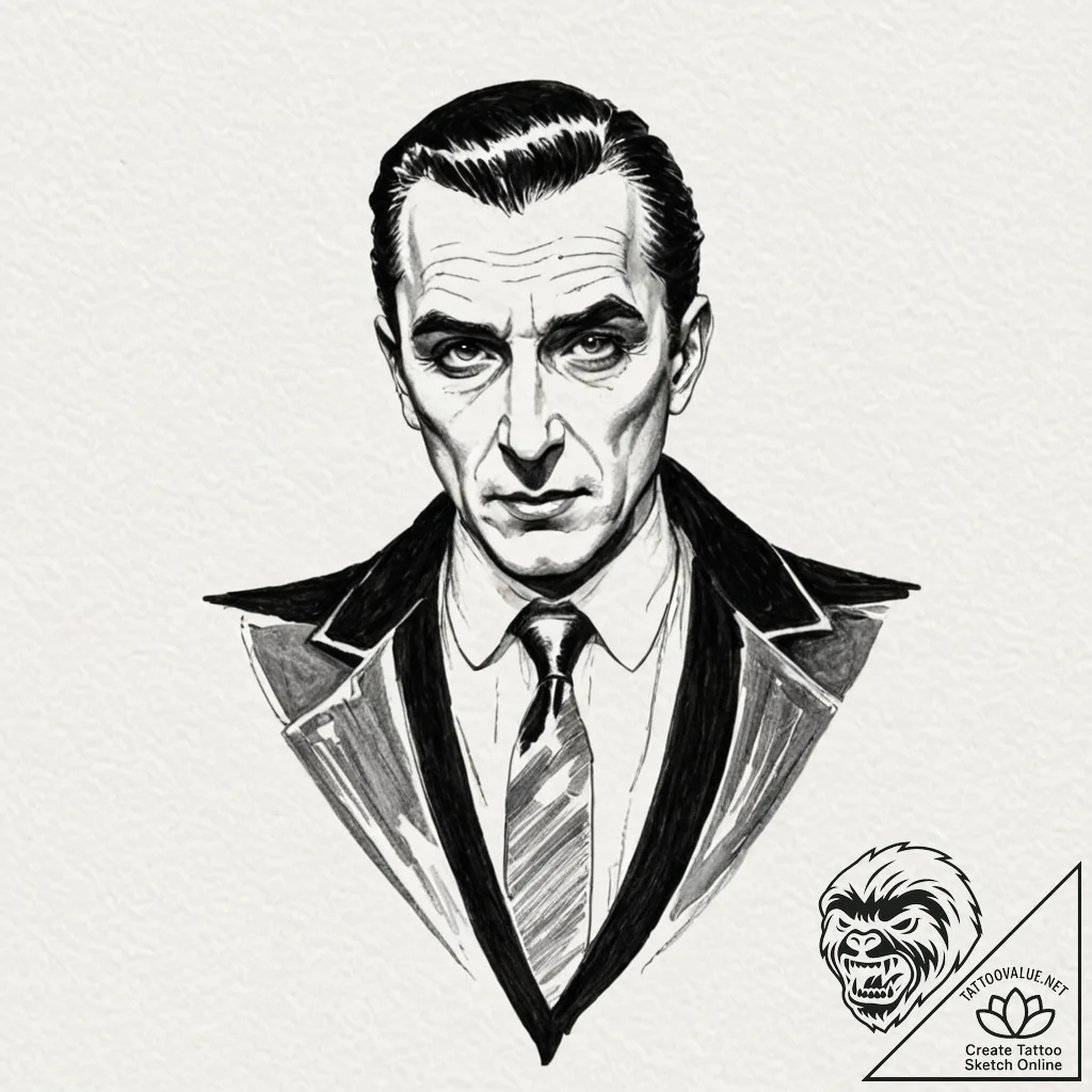A graphic novel style sketch of dracula, bela... - tattoo sketch (№1751413805_0, 01.07.2025 23:50) — tattoovalue.net