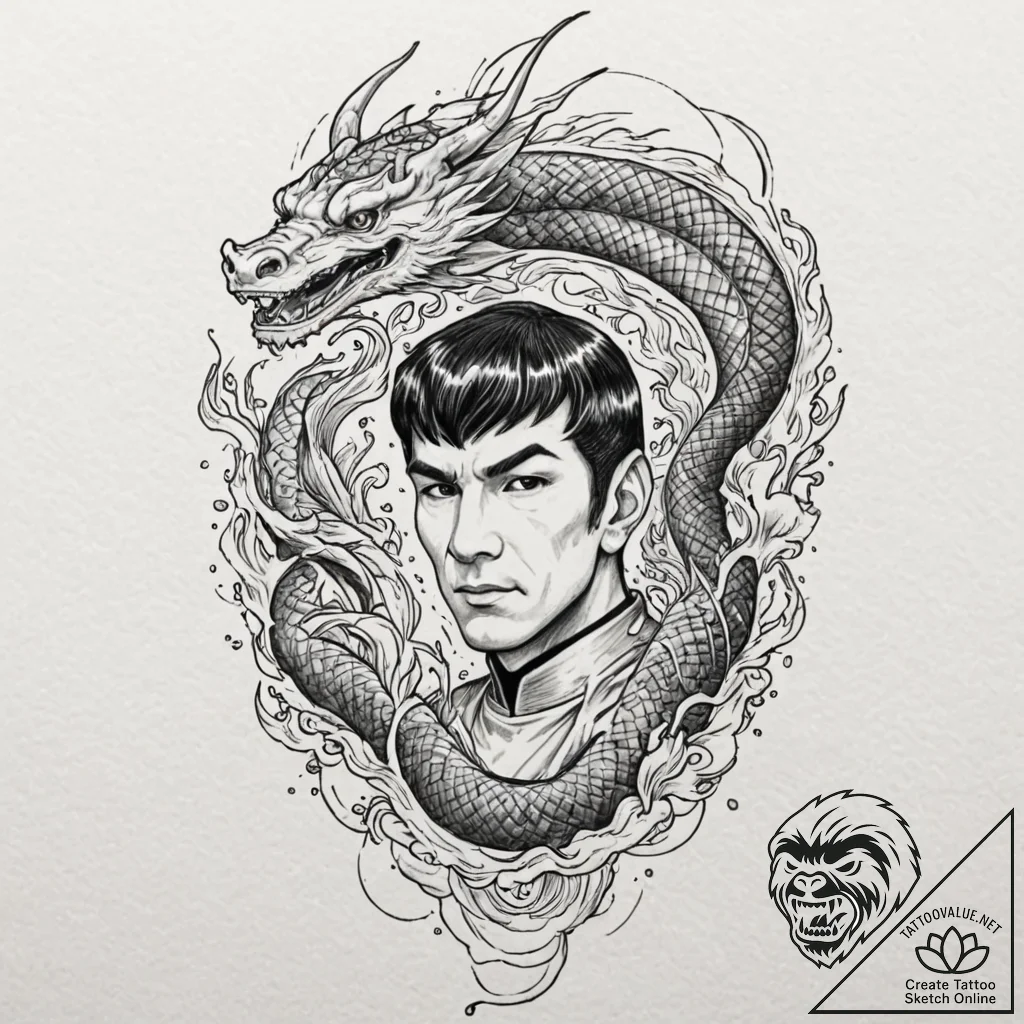 A sketch of spock, with a raised eyebrow, "fa... - tattoo sketch (№1751413888_0, 01.07.2025 23:51) — tattoovalue.net