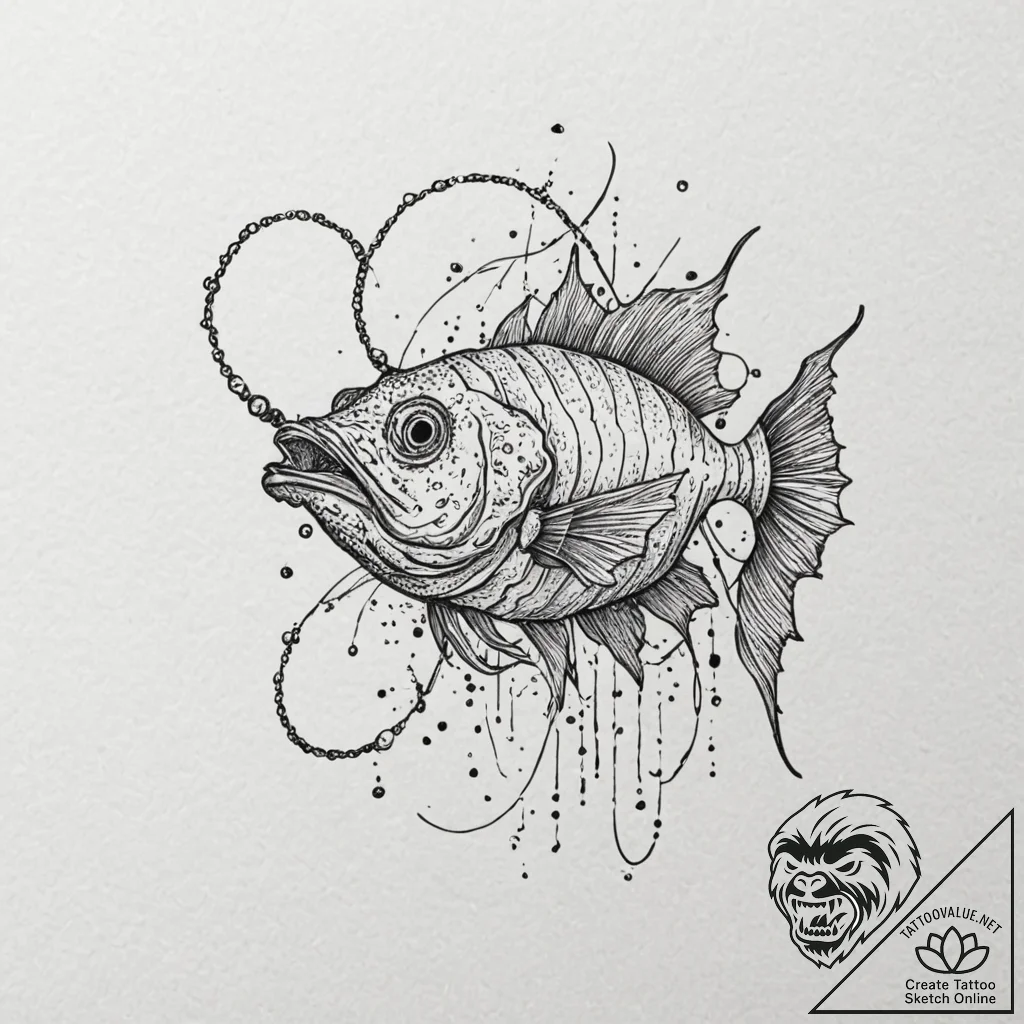 A deep-sea anglerfish with a bioluminescent l... - tattoo sketch (№1751414567_0, 02.07.2025 00:02) — tattoovalue.net