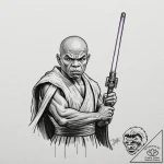 Graphic novel art of mace windu with his purp… – tattoo sketch (№1751414650_0, 02.07.2025 00:04) — tattoovalue.net