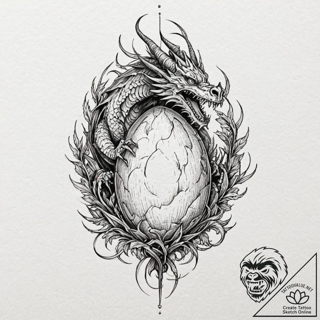 A sketch of a dragon egg, detailed and textur... - tattoo sketch (№1751414906_0, 02.07.2025 00:08) — tattoovalue.net