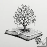 A tree growing out of an open book, tattoo fl… – tattoo sketch (№1751415071_0, 02.07.2025 00:11) — tattoovalue.net