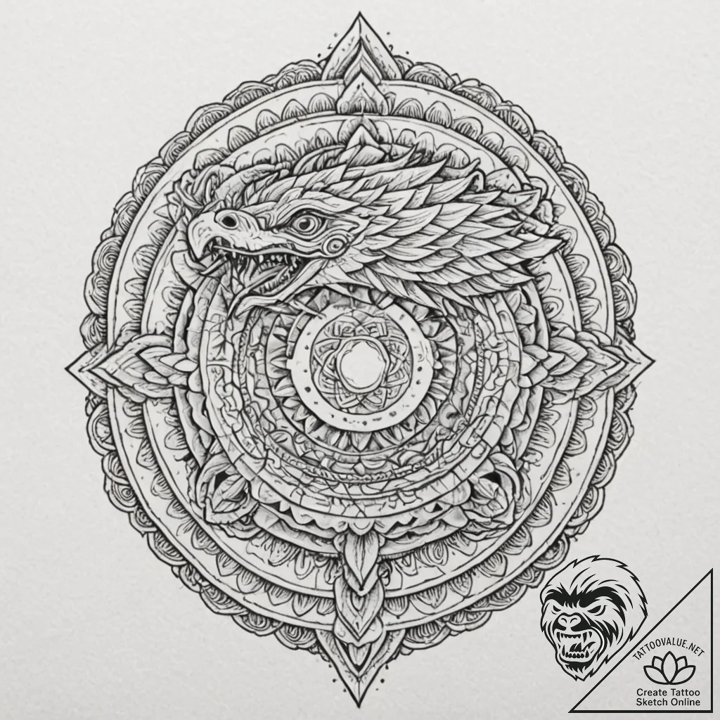 Aztec feathered serpent (quetzalcoatl), conce... - tattoo sketch (№1751415410_0, 02.07.2025 00:16) — tattoovalue.net