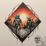 14. graphic art of the mandalorian and grogu… – tattoo sketch (№1751415911_0, 02.07.2025 00:25) — tattoovalue.net